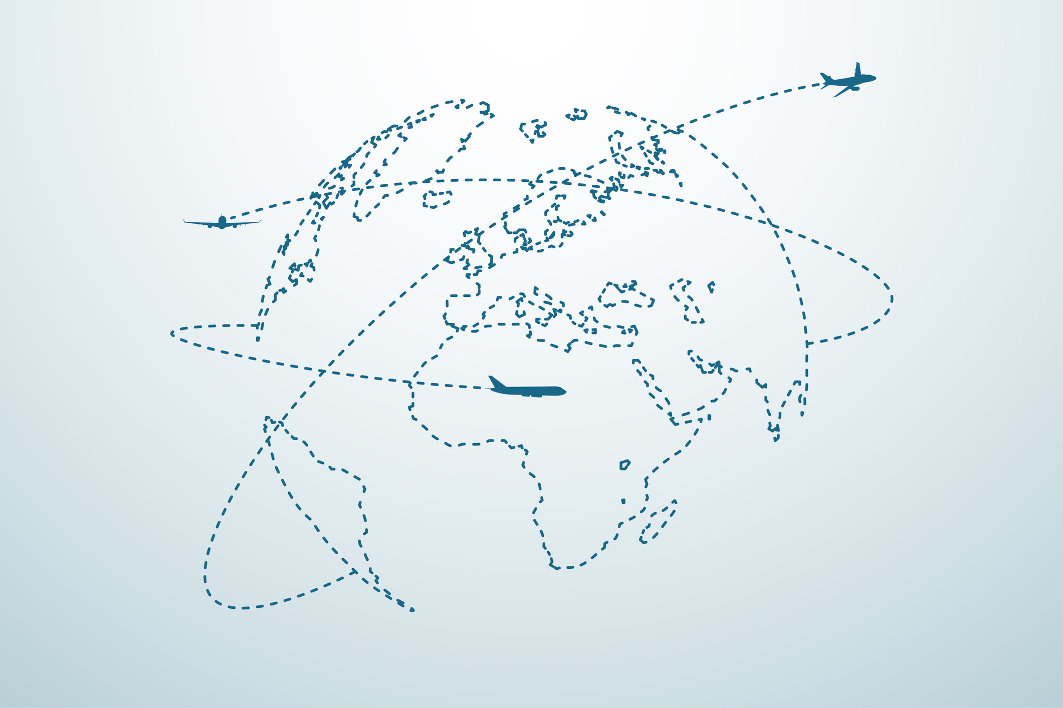 Airplane line path with map in vector